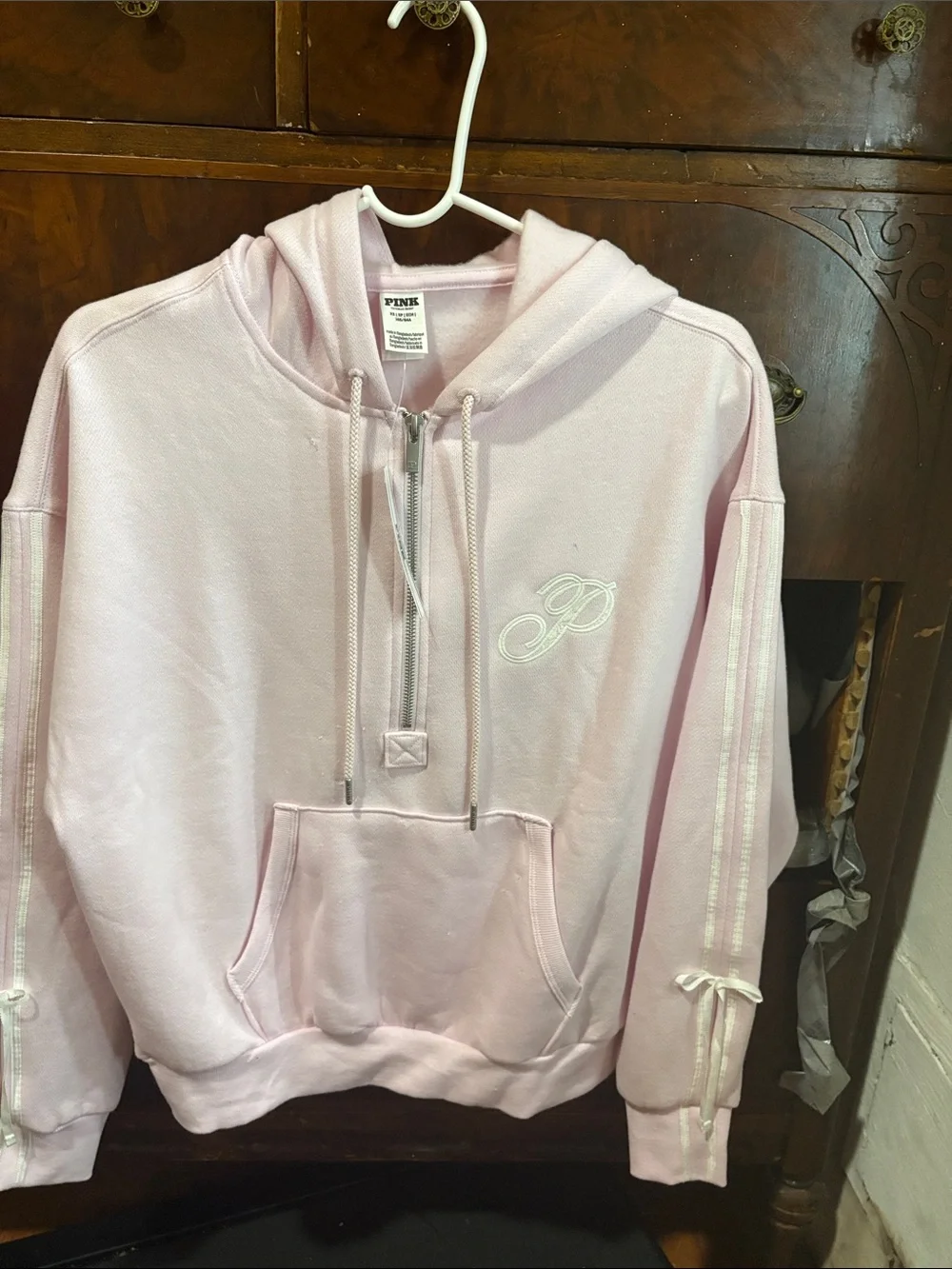 PINK Victoria's Secret Light Pink Half-Zip Hooded Sweatshirt
